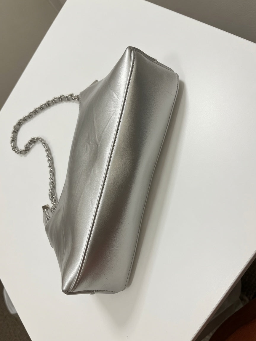 Silver Metallic Chain Strap Shoulder Bag | Women’s Mini Handbag