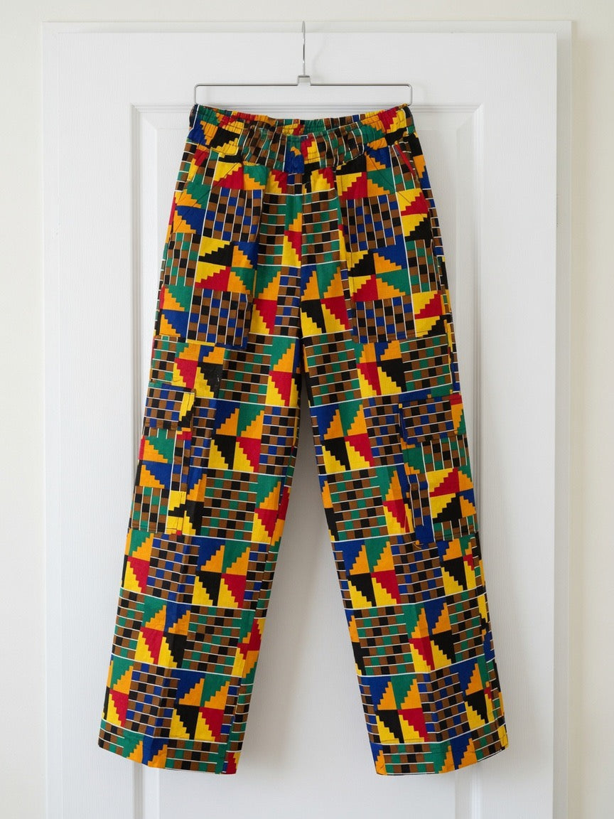 Handmade Kente ankara Print Wide Leg Trousers | African Print Elastic Waist Pants | female Statement Trousers