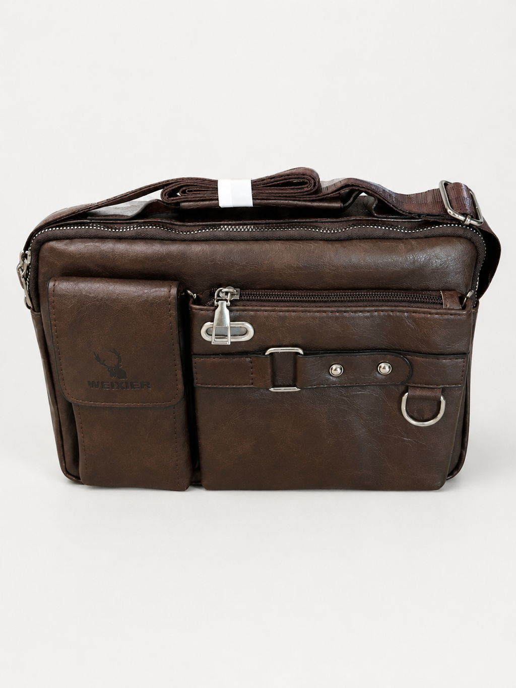 Brown Multi-Pocket Crossbody Messenger Bag
