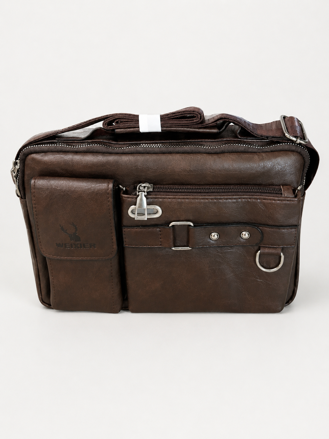 Brown Multi-Pocket Crossbody Messenger Bag