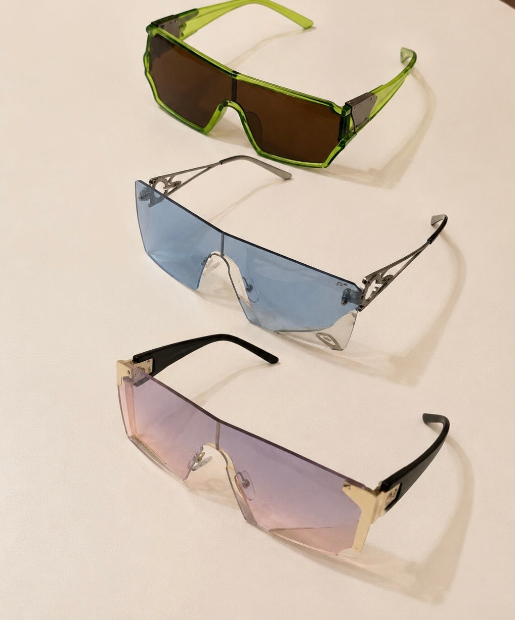 Oversized Shield Sunglasses – Green, Blue & Pink
