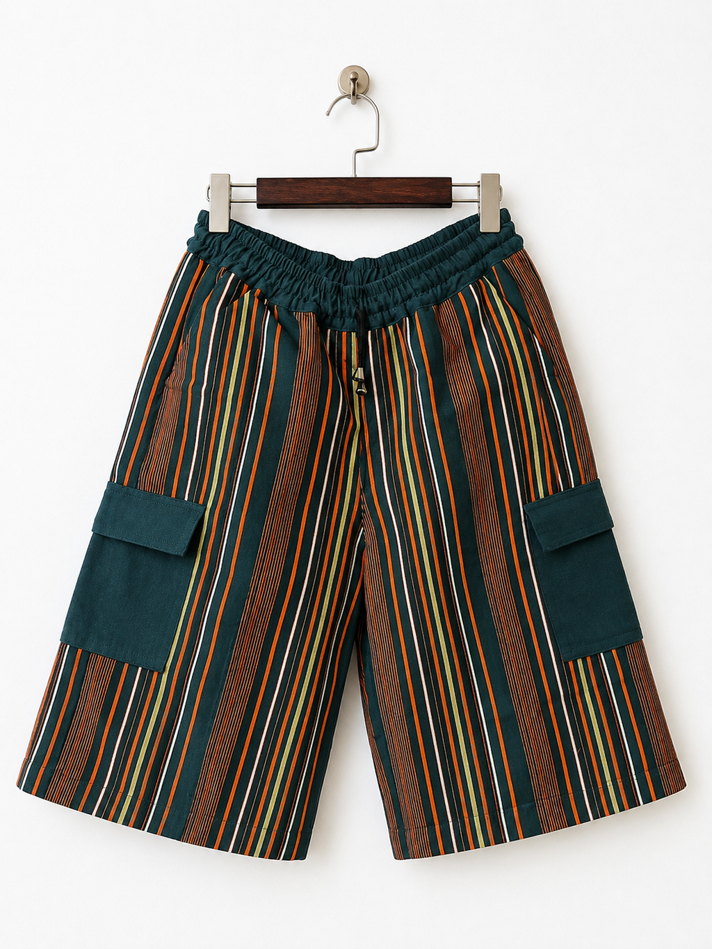 Women African Print Cargo Shorts –  Elastic Waist Casual midi -Length Shorts