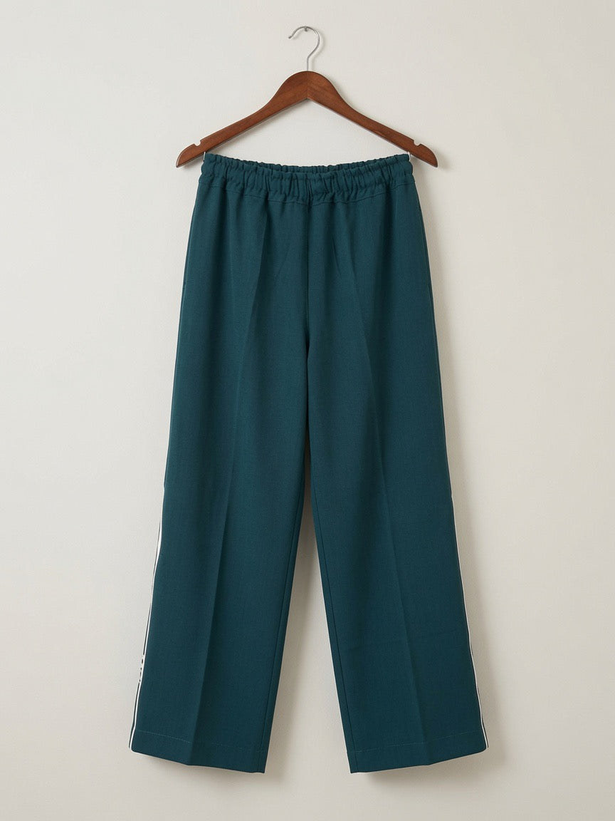 Handmade African Patchwork Wide Leg Trousers | Elastic Waist | Teal Statement Pants