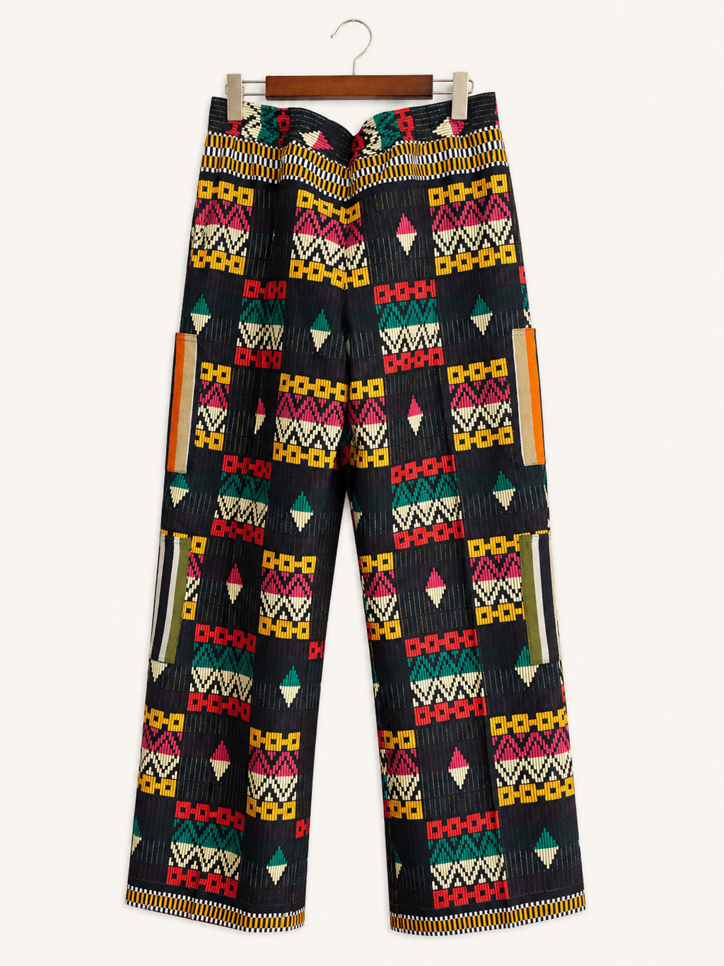 Colourful African Print Wide-Leg Cargo Trousers – For Men