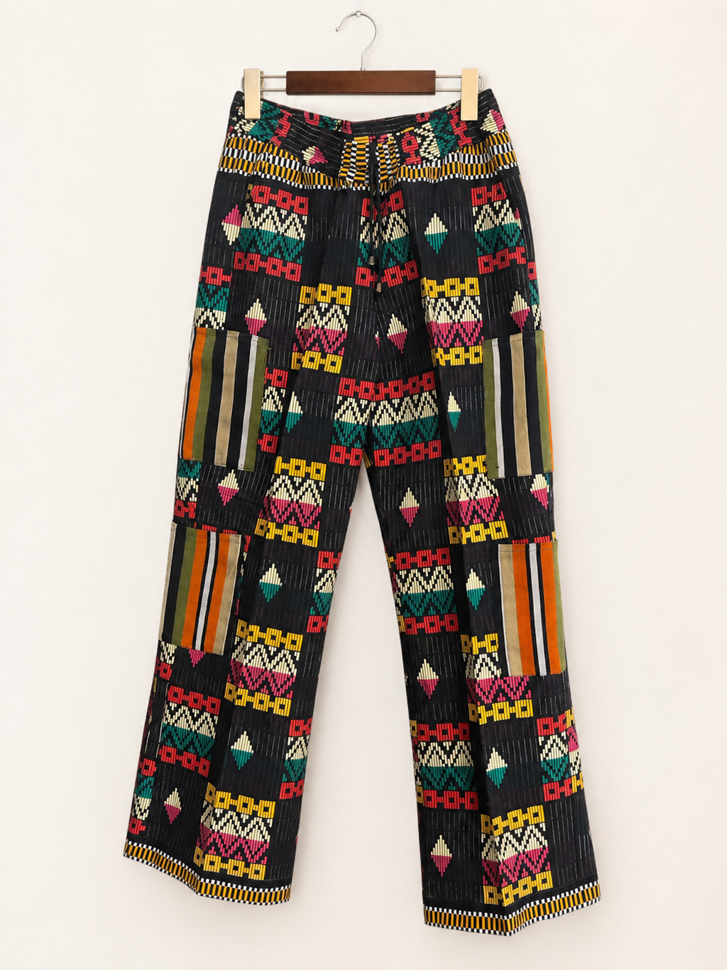 Colourful African Print Wide-Leg Cargo Trousers – For Men