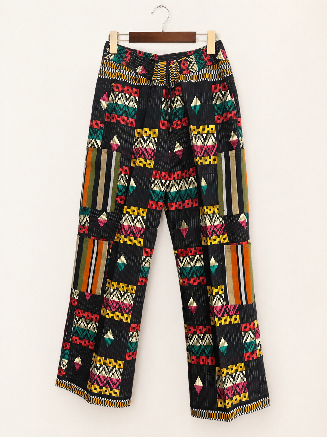 Colourful African Print Wide-Leg Cargo Trousers – For Men