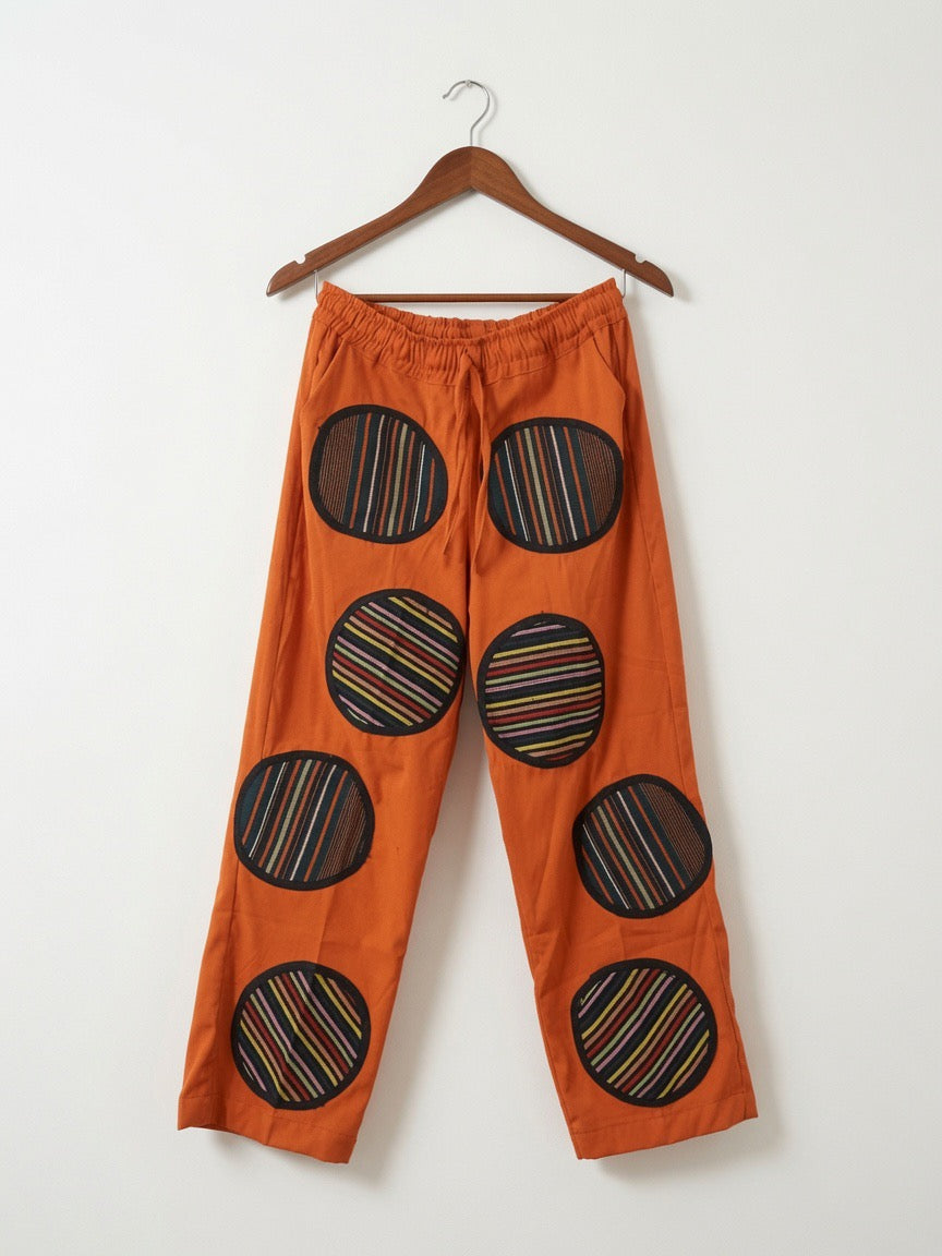 Handmade Orange Crepe Wide Leg Trousers | African Print Palazzo Pants | Elastic Waist Women’s Trousers