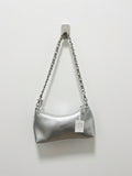 Silver Metallic Chain Strap Shoulder Bag | Women’s Mini Handbag