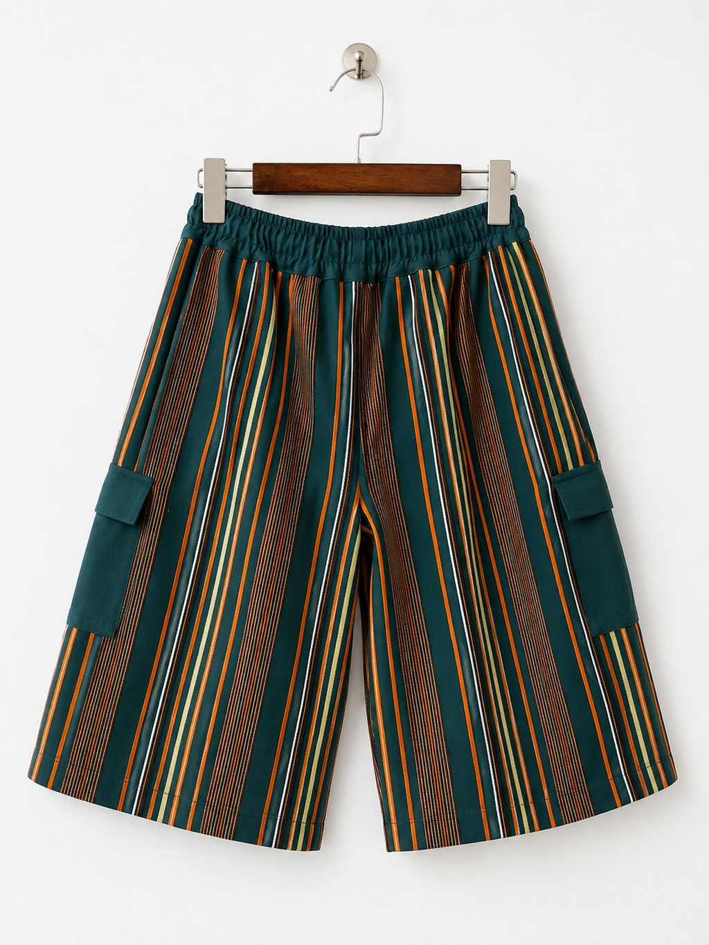Women African Print Cargo Shorts –  Elastic Waist Casual midi -Length Shorts